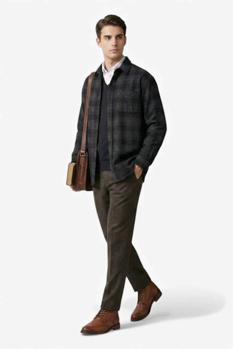 Midnight Grid Wool-Blend Overshirt