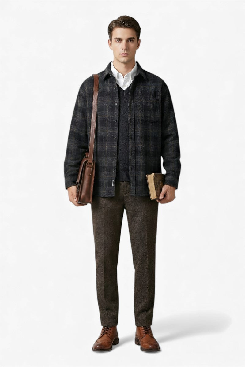 Midnight Grid Wool-Blend Overshirt