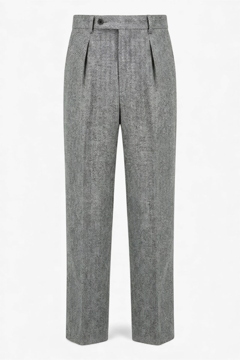 Heritage Herringbone Pleated Trousers