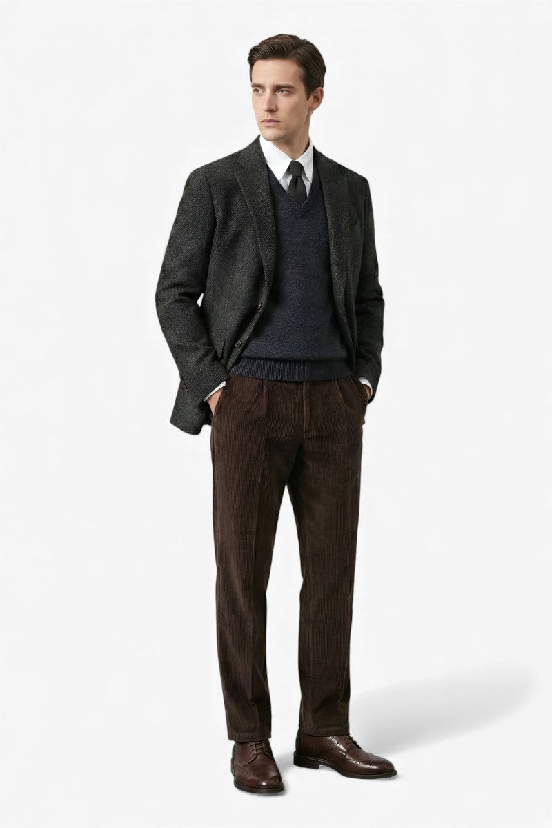 Heritage Brown Corduroy Pleated Trousers