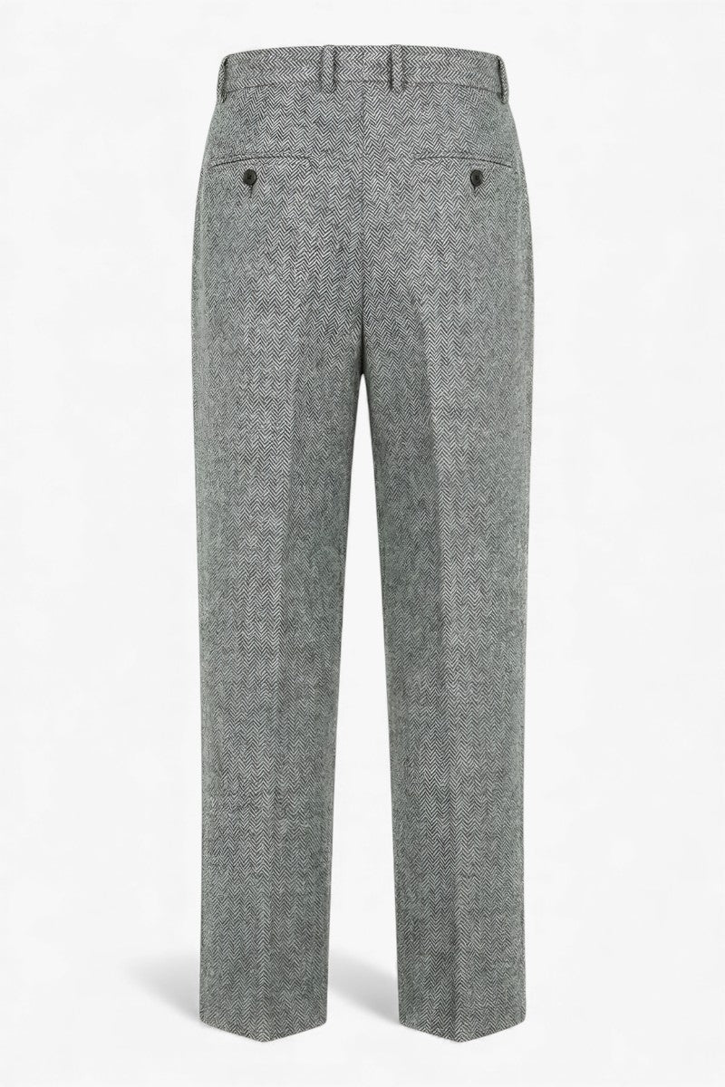 Heritage Herringbone Pleated Trousers