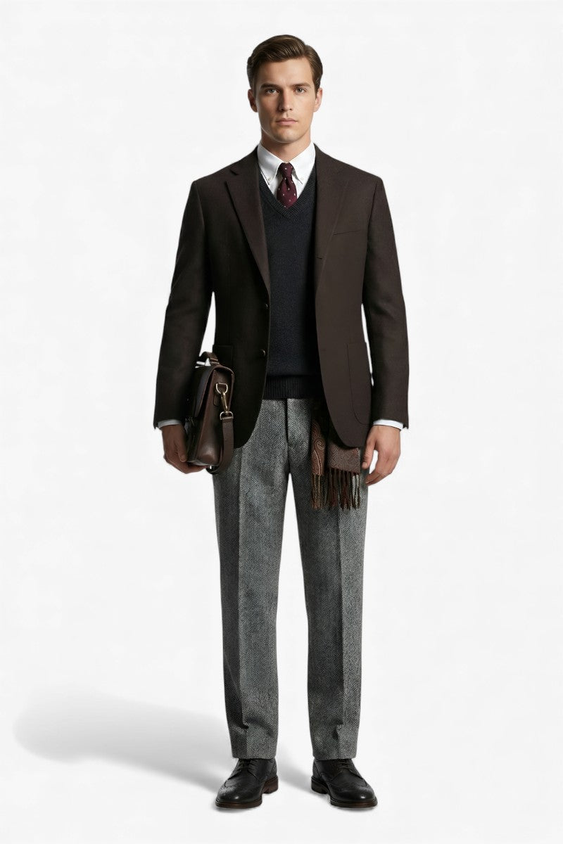 Heritage Herringbone Pleated Trousers