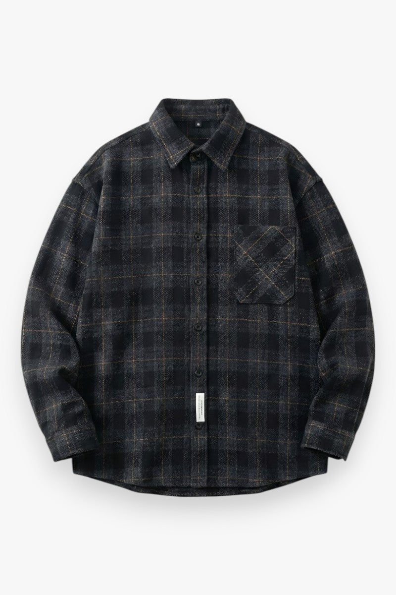 Midnight Grid Wool-Blend Overshirt
