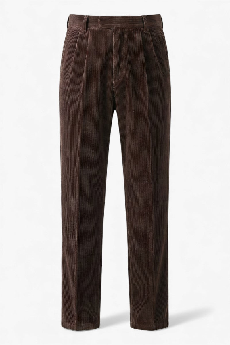 Heritage Brown Corduroy Pleated Trousers