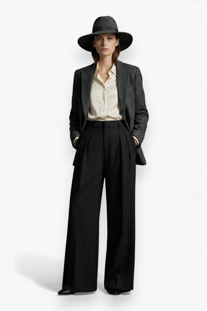 Modern Wide-Leg Pleated Pants