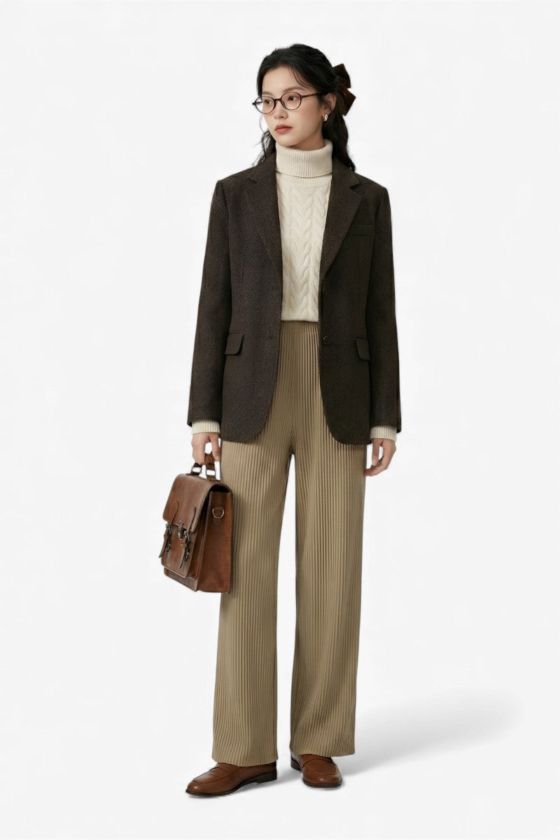 Ice-Silk Pleated Wide Leg Trousers