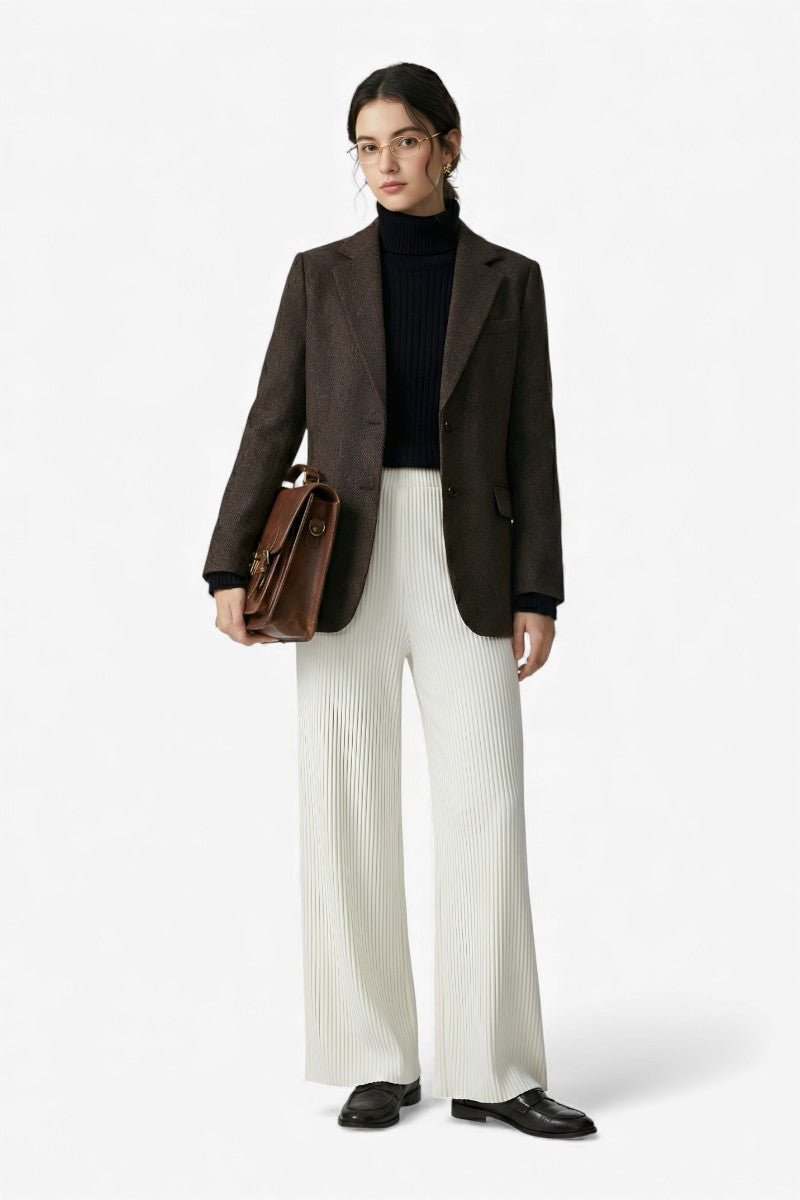 Ice-Silk Pleated Wide Leg Trousers