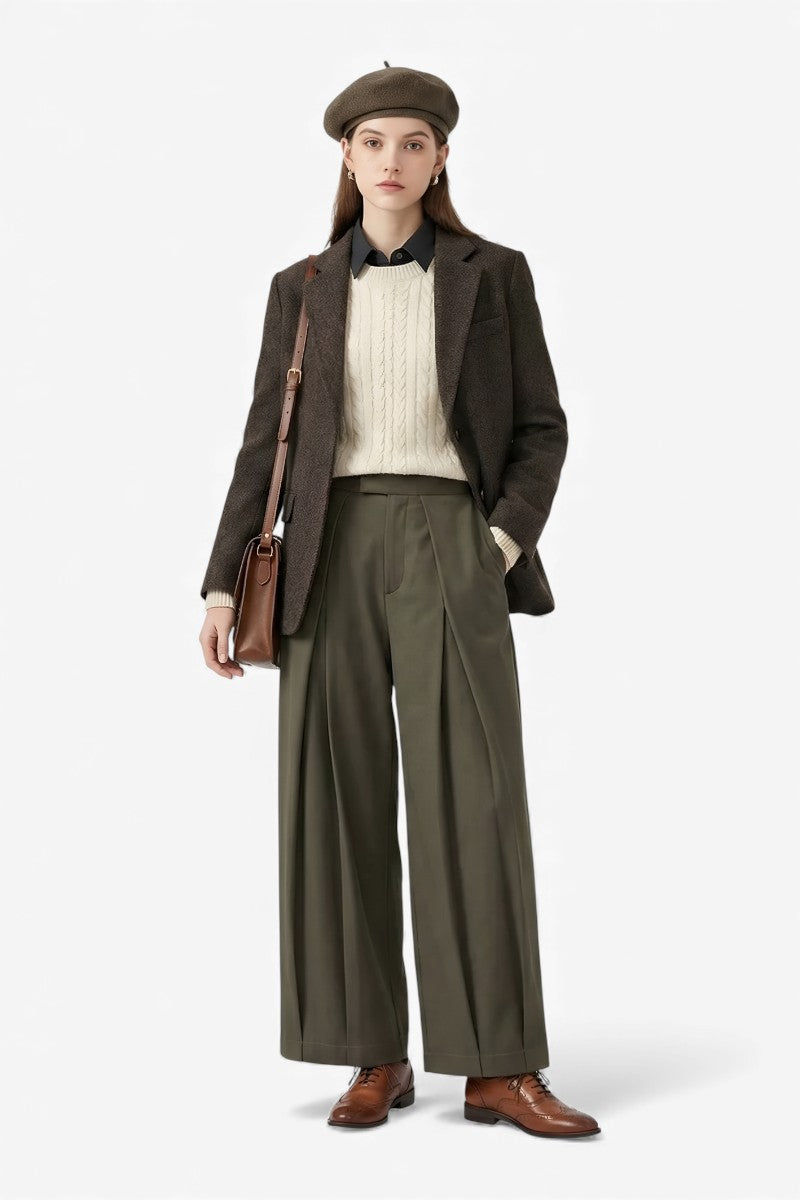 Scholar Pleated Wide-Leg Pants