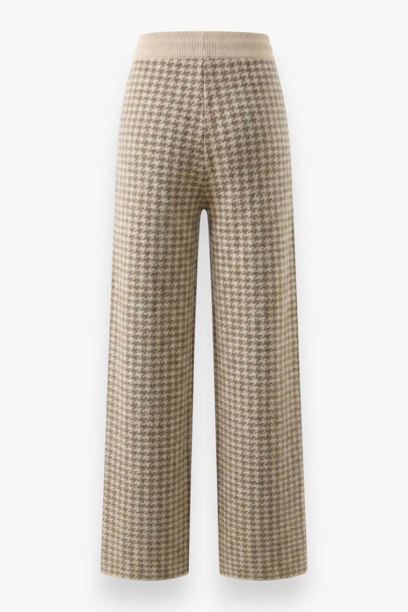 Elegant Wool Houndstooth Wide-Leg Pants