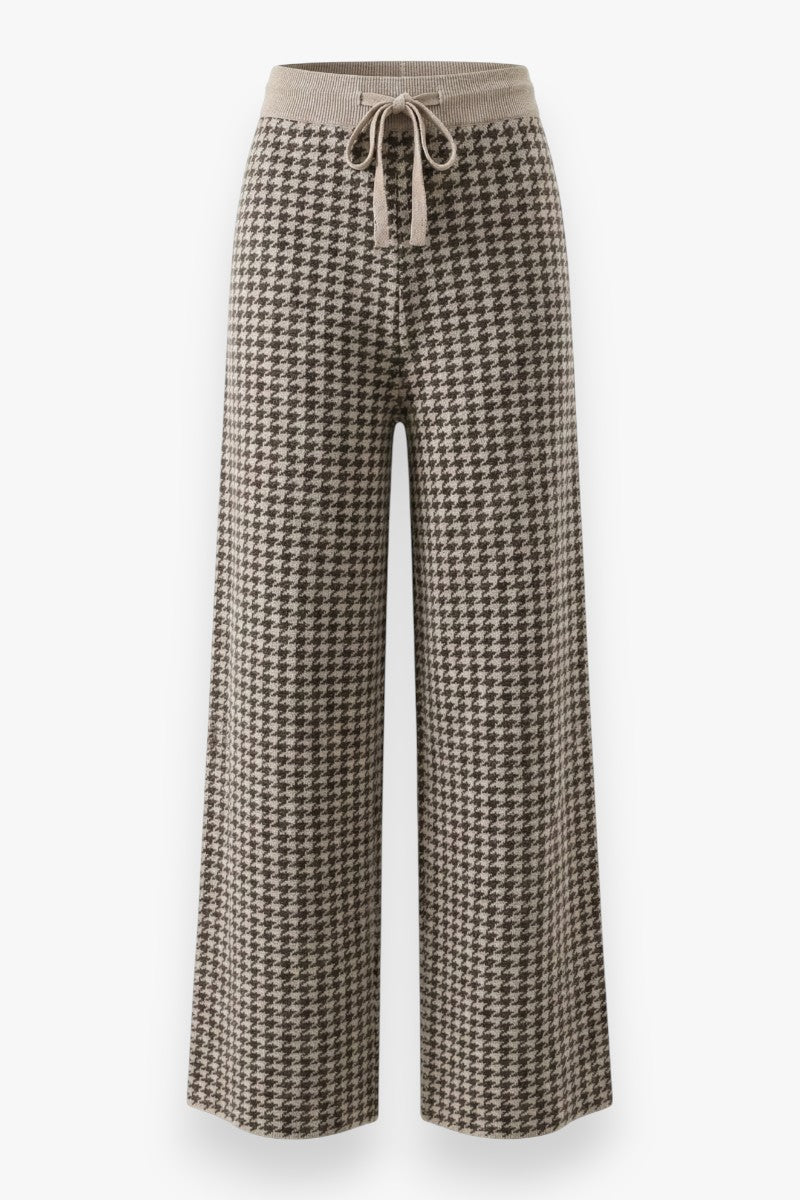 Elegant Wool Houndstooth Wide-Leg Pants