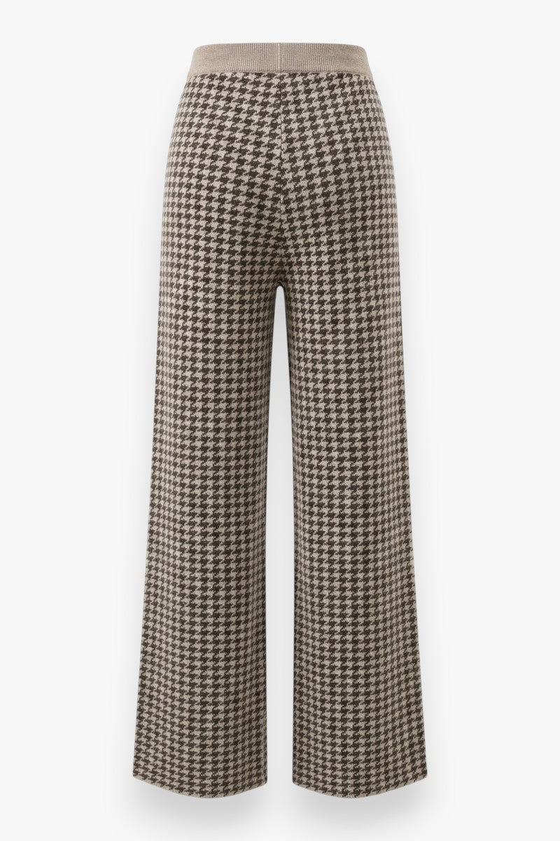 Elegant Wool Houndstooth Wide-Leg Pants