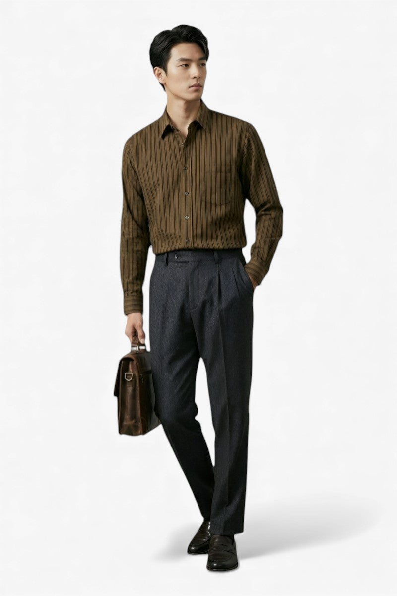 Timeless Brown Pinstripe Relaxed Shirt