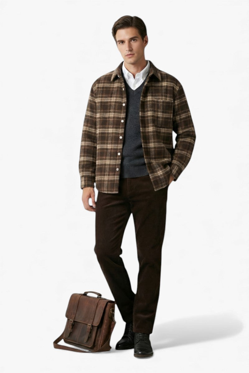 Cozy Vintage Fleece Lined Plaid Overshirt
