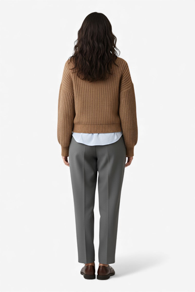 Cozy Lantern-Sleeve Chunky Knit Sweater