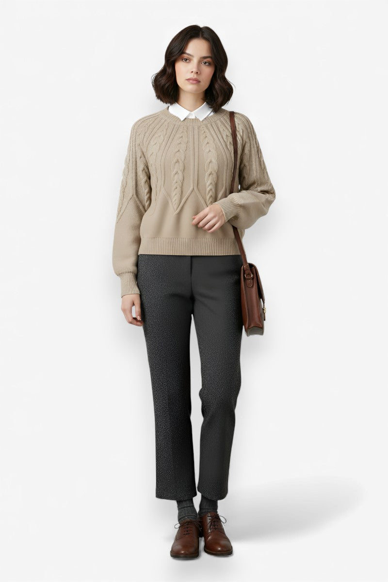 Cozy Braided Knit Crew Sweater